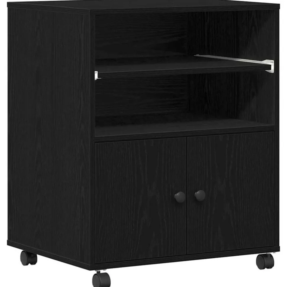 vidaXL Printerstand Zwart Eiken 60 x 48 x 74 cm Bewerkt hout