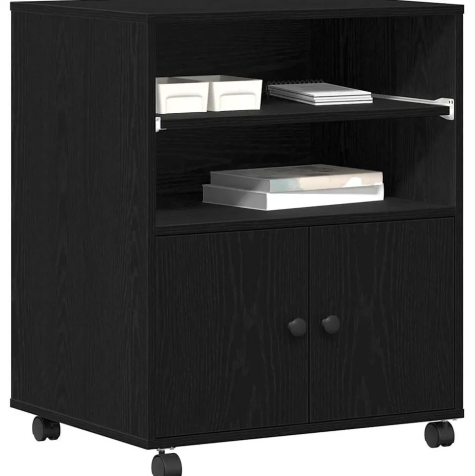 vidaXL Printerstand Zwart Eiken 60 x 48 x 74 cm Bewerkt hout