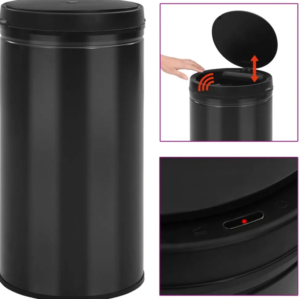 vidaXL Prullenbak met automatische sensor 60 L koolstofstaal zwart