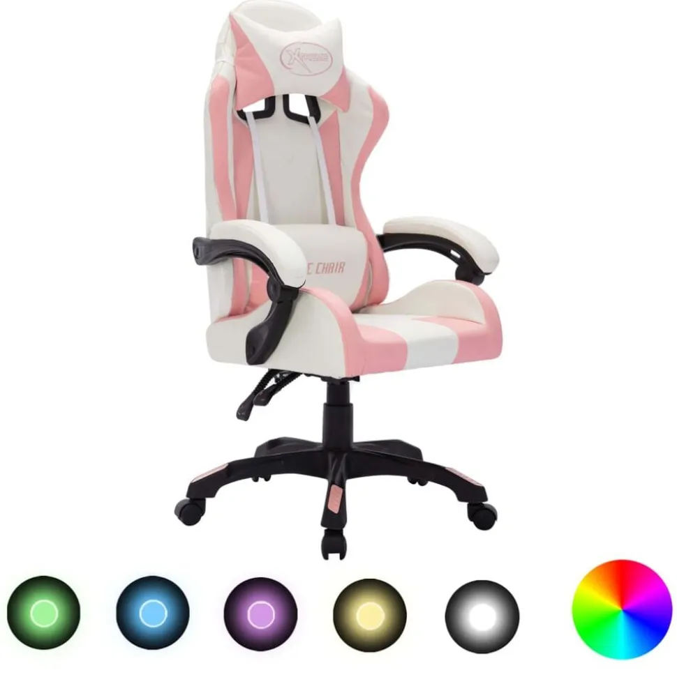 vidaXL Racestoel met RGB LED-verlichting kunstleer roze en zwart