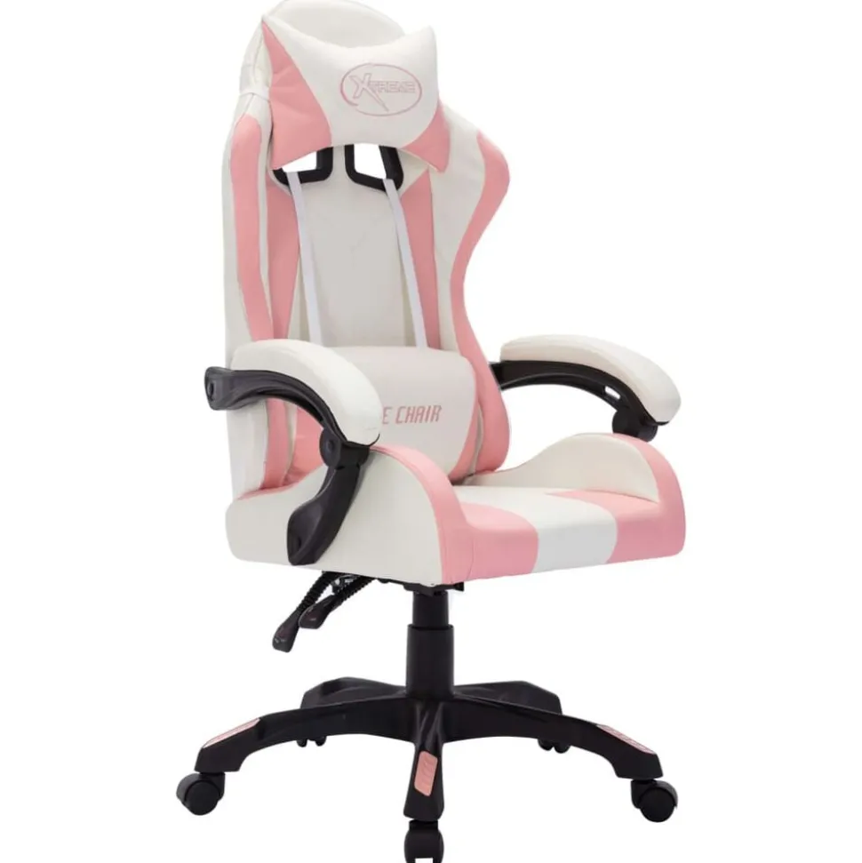 vidaXL Racestoel met RGB LED-verlichting kunstleer roze en zwart