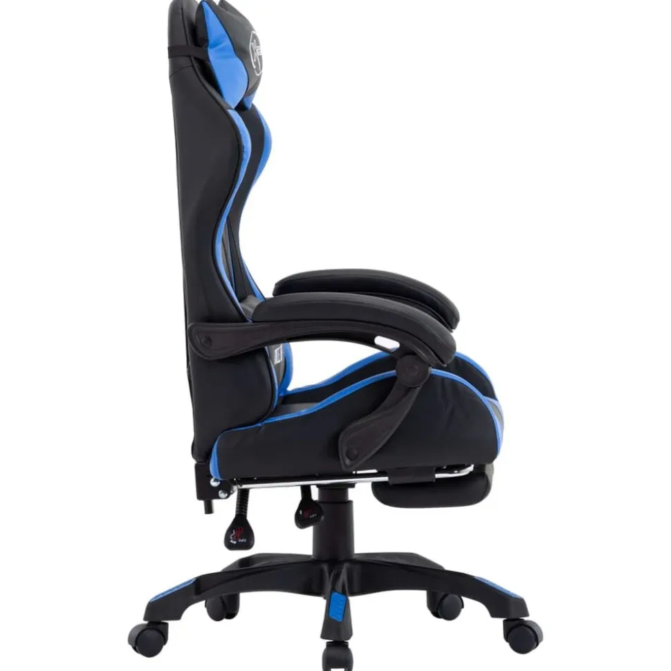 vidaXL Racestoel met voetensteun kunstleer blauw en zwart