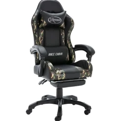 vidaXL Racestoel met voetensteun kunstleer zwart en camouflage