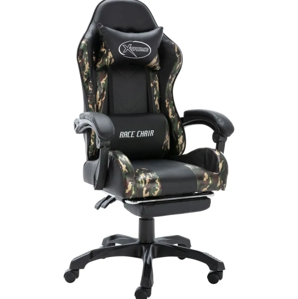 vidaXL Racestoel met voetensteun kunstleer zwart en camouflage