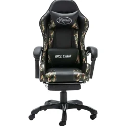 vidaXL Racestoel met voetensteun kunstleer zwart en camouflage
