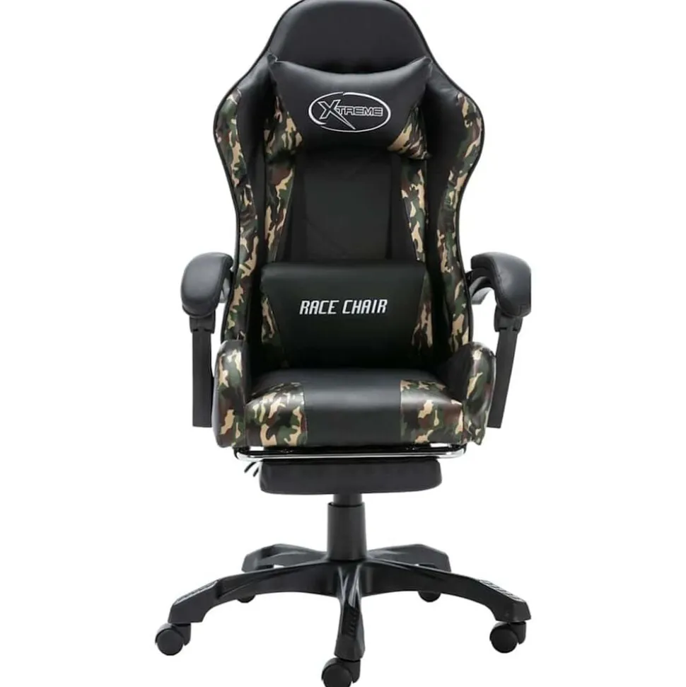 vidaXL Racestoel met voetensteun kunstleer zwart en camouflage