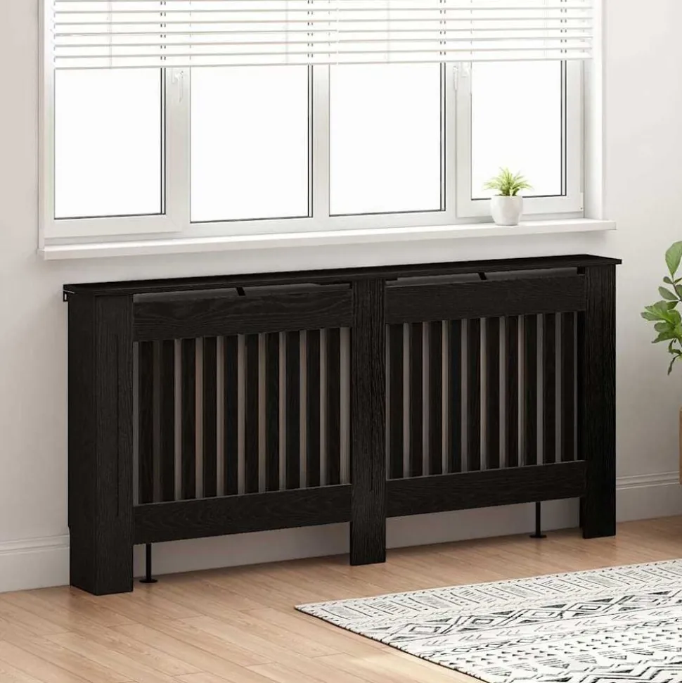 vidaXL Radiatorafdekking Zwart Eiken 172 x 19 x 81,5 cm Bewerkt hout