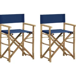 vidaXL Regisseursstoelen 2 st inklapbaar blauw bamboe en stof