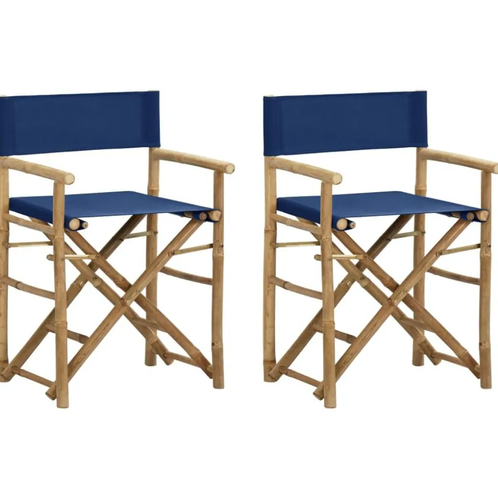 vidaXL Regisseursstoelen 2 st inklapbaar blauw bamboe en stof
