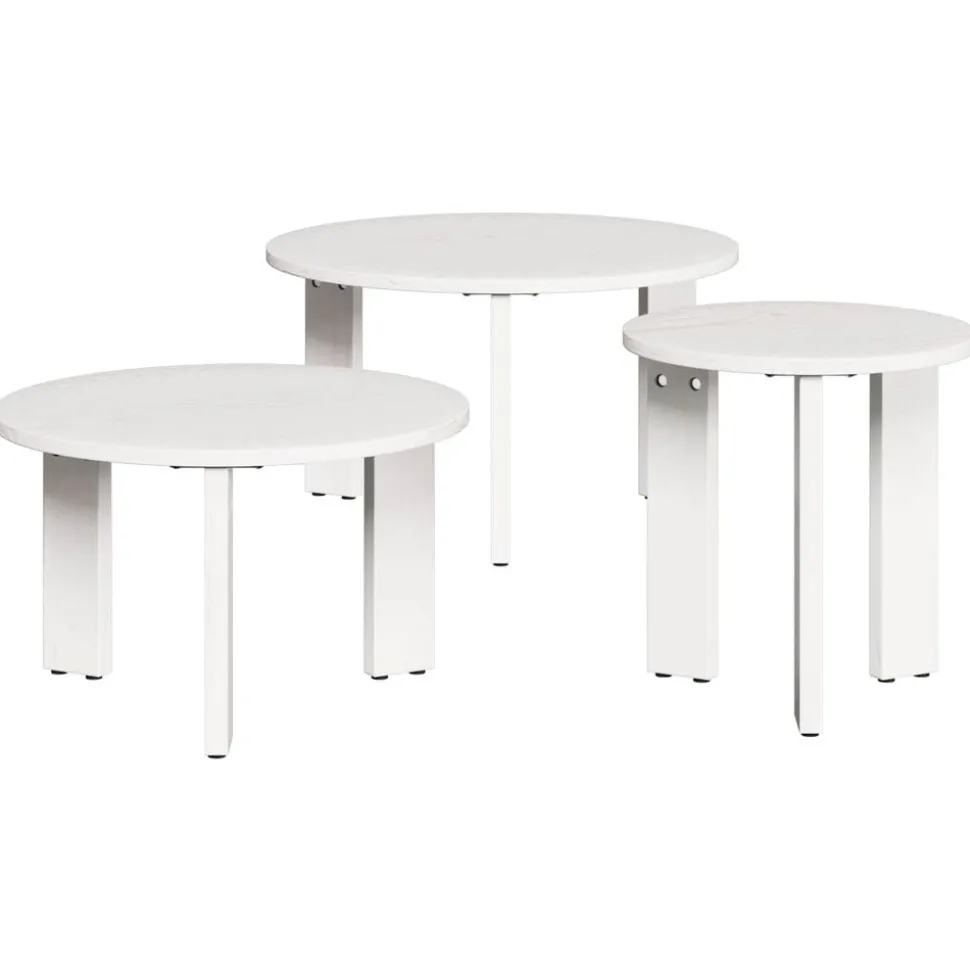 vidaXL Salontafel 3 pcs Wit Massief grenenhout