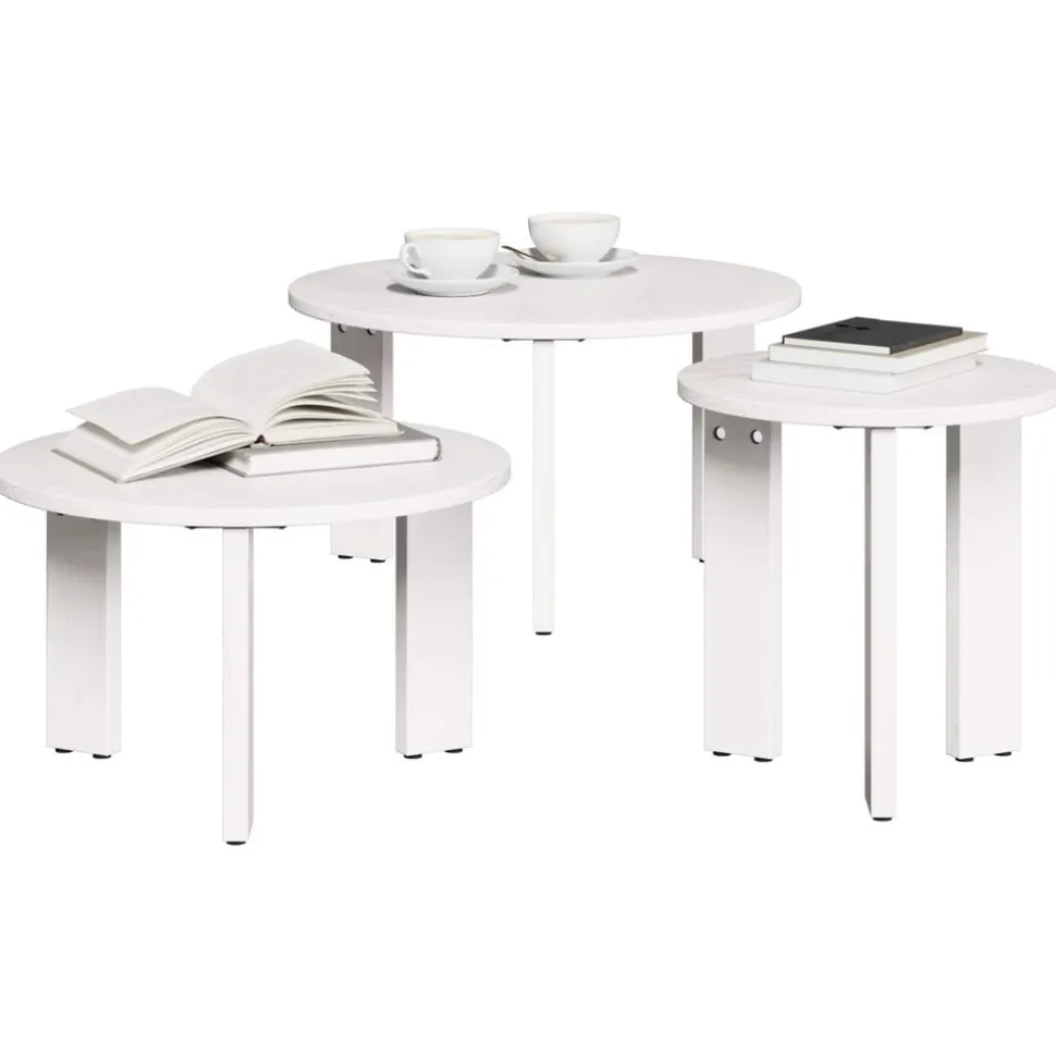 vidaXL Salontafel 3 pcs Wit Massief grenenhout