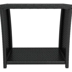 vidaXL Salontafel met glazen blad poly rattan en gehard glas zwart