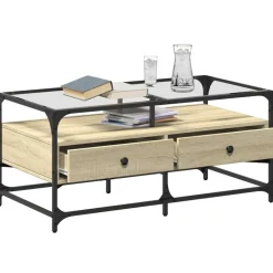 vidaXL Salontafel met glazen blad 98,5x50x45 cm sonoma eiken staal