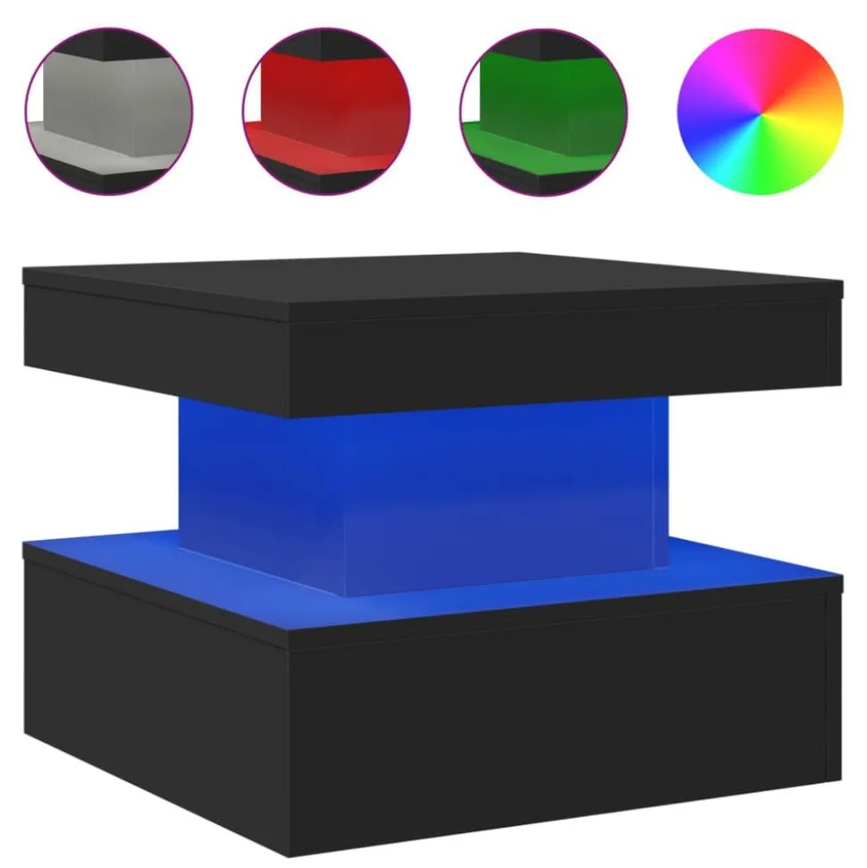 vidaXL Salontafel met LED-verlichting 50x50x40 cm zwart