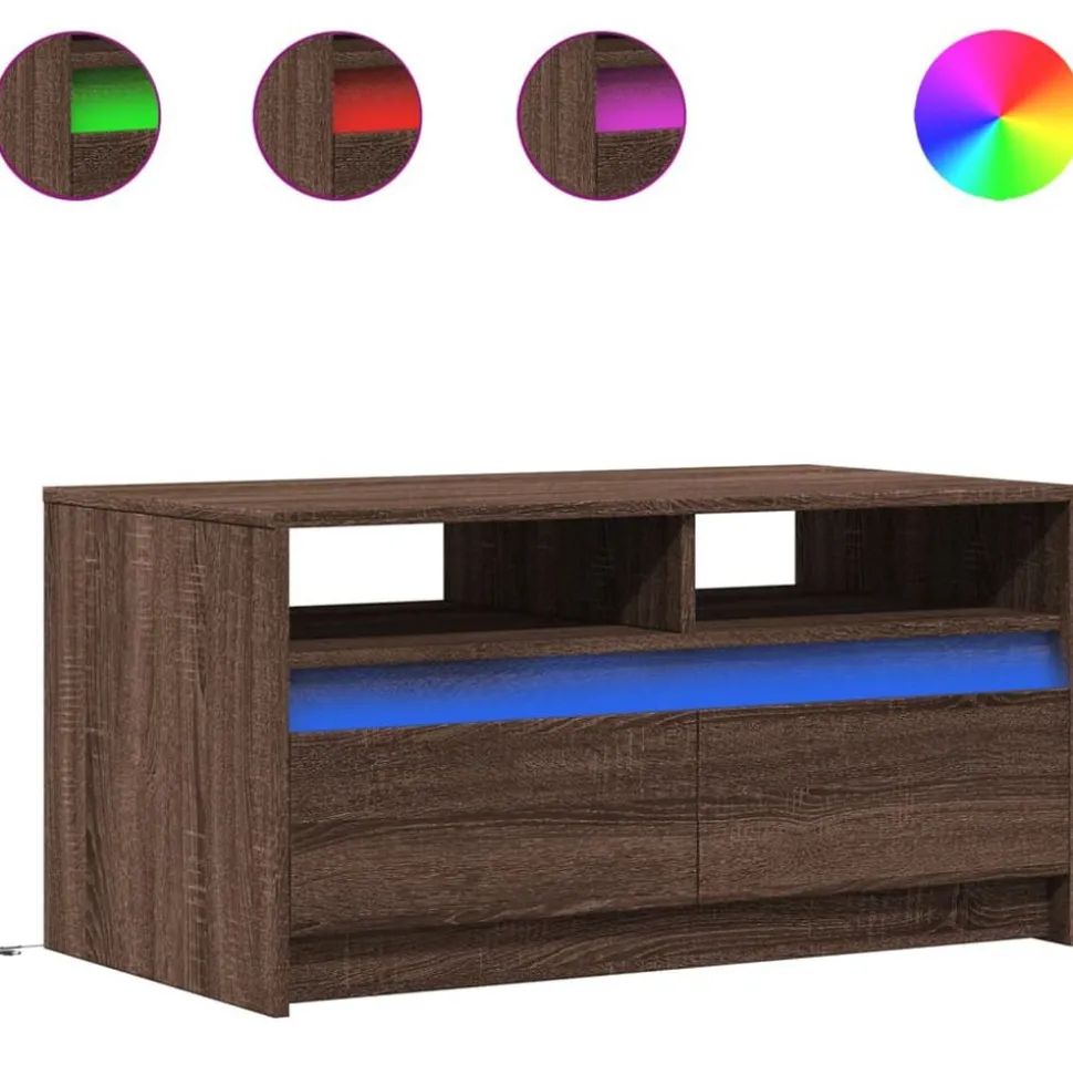 vidaXL Salontafel met LED-verlichting bewerkt hout bruin eikenkleur