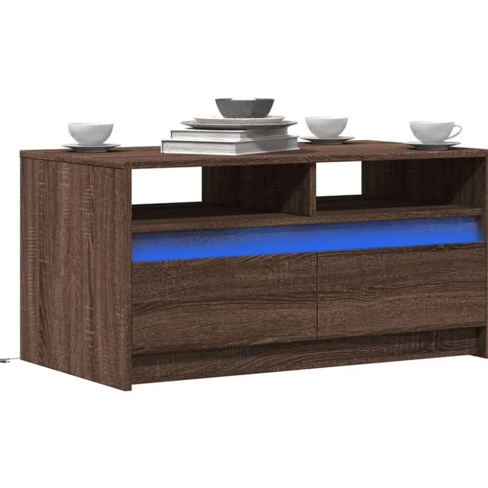 vidaXL Salontafel met LED-verlichting bewerkt hout bruin eikenkleur