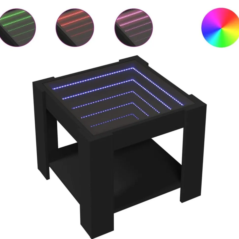 vidaXL Salontafel met LED 53x53x45 cm bewerkt hout zwart