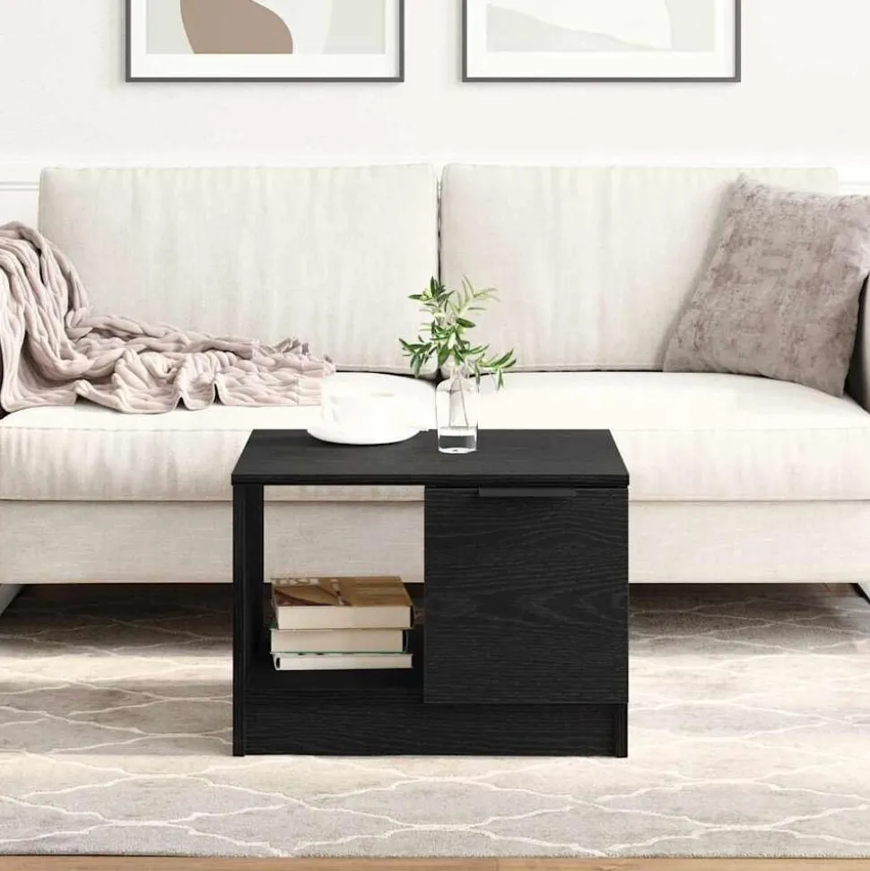 vidaXL Salontafel with Drawer Zwart eiken 50 x 50 x 36 cm Bewerkt hout