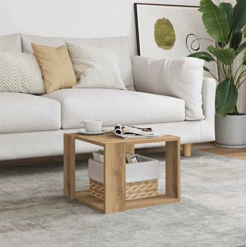 vidaXL Salontafel 40x40x30 cm bewerkt hout artisanaal eikenkleur