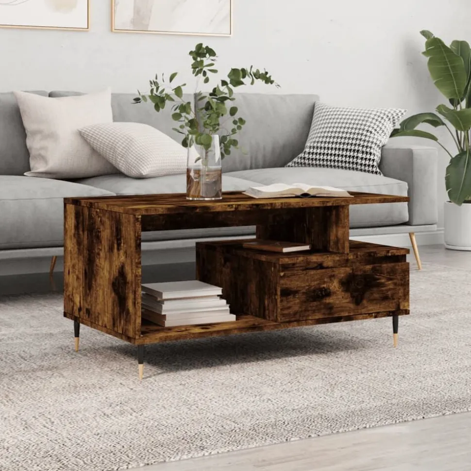 vidaXL Salontafel 90x49x45 cm bewerkt hout gerookt eikenkleurig