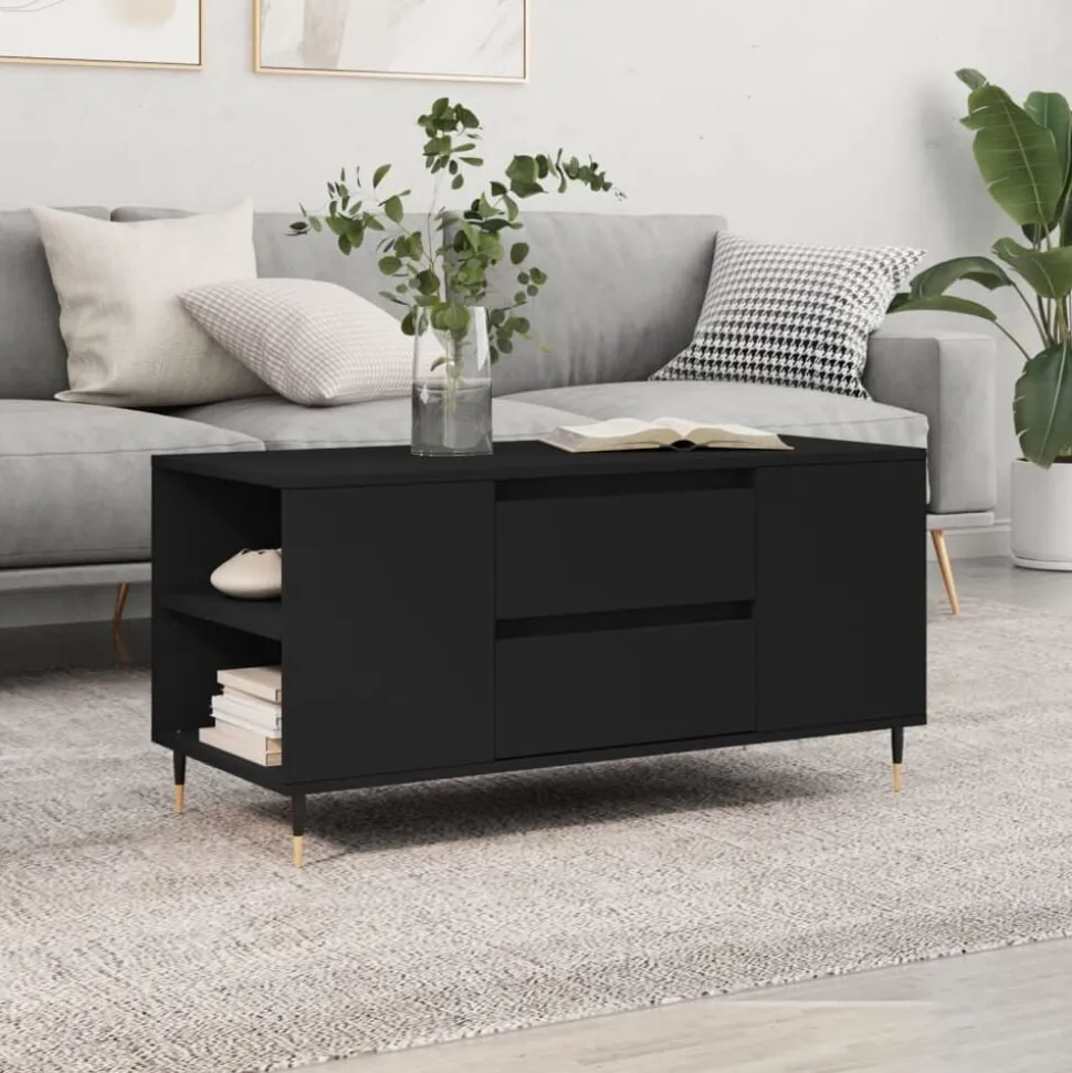 vidaXL Salontafel 102x44,5x50 cm bewerkt hout zwart