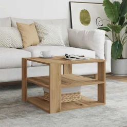 vidaXL Salontafel 58x58x40 cm bewerkt hout artisanaal eikenkleurig