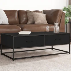 vidaXL Salontafel 100x50x35 cm bewerkt hout en metaal zwart