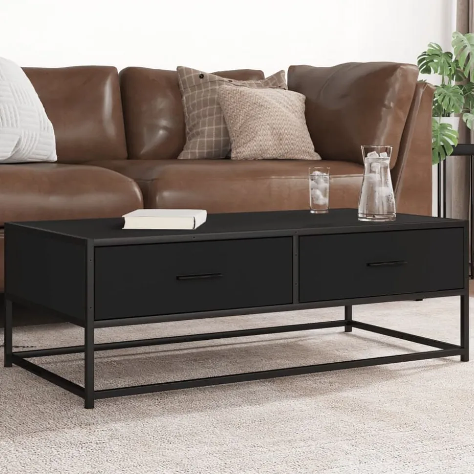 vidaXL Salontafel 100x50x35 cm bewerkt hout en metaal zwart