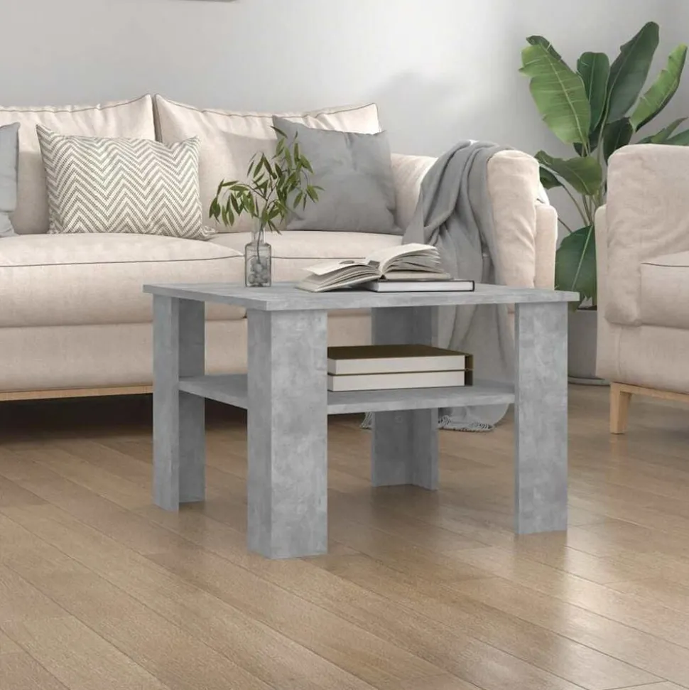 vidaXL Salontafel 60x60x42 cm bewerkt hout betongrijs