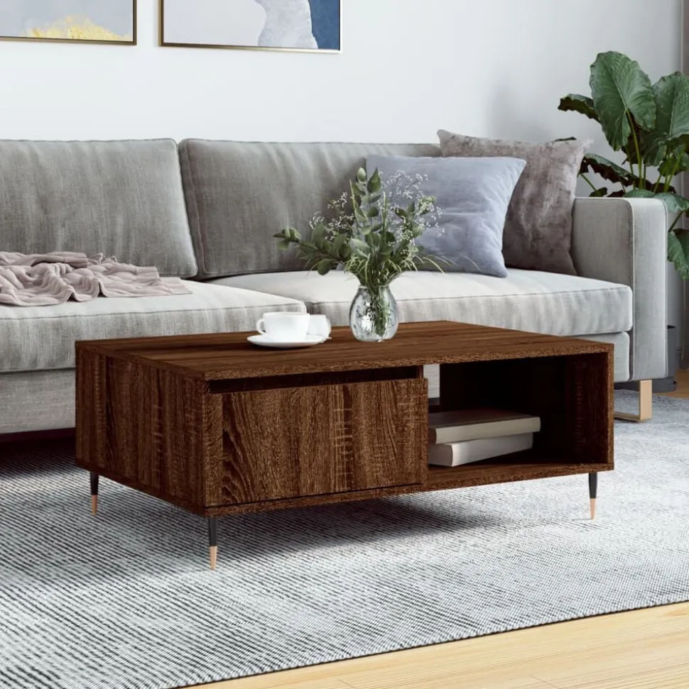 vidaXL Salontafel 90x60x35 cm bewerkt hout bruin eikenkleur