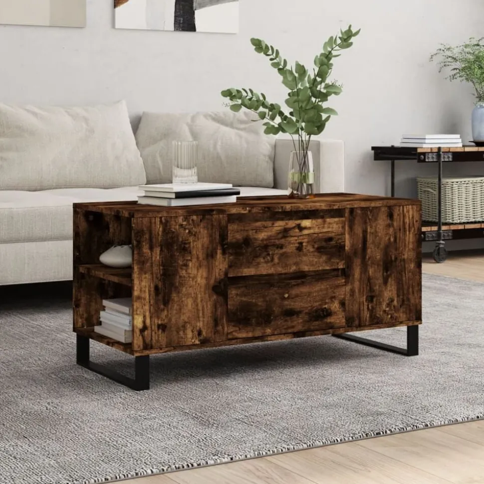 vidaXL Salontafel 102x44,5x50 cm bewerkt hout gerookt eikenkleurig