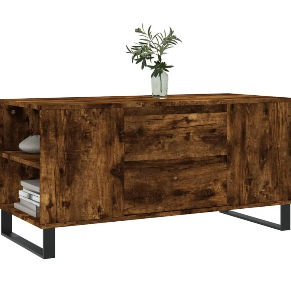 vidaXL Salontafel 102x44,5x50 cm bewerkt hout gerookt eikenkleurig