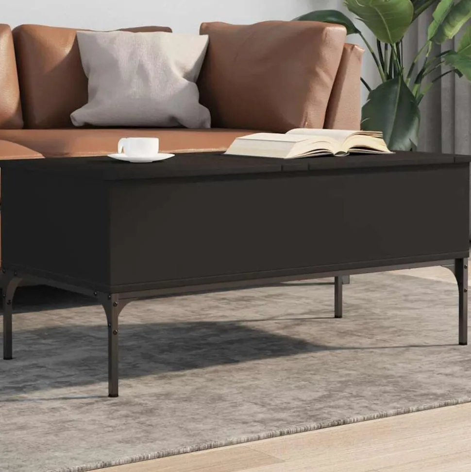 vidaXL Salontafel 100x50x45 cm bewerkt hout en metaal zwart