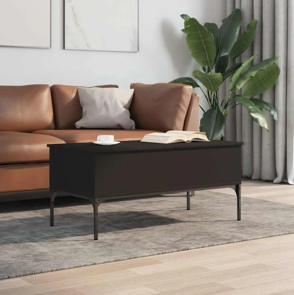 vidaXL Salontafel 100x50x45 cm bewerkt hout en metaal zwart