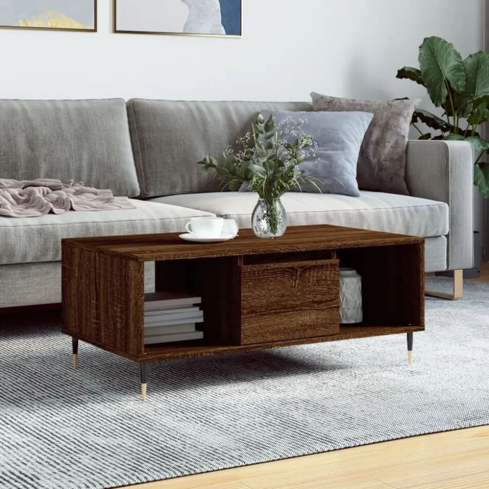 vidaXL Salontafel 90x50x36,5 cm bewerkt hout bruin eikenkleur