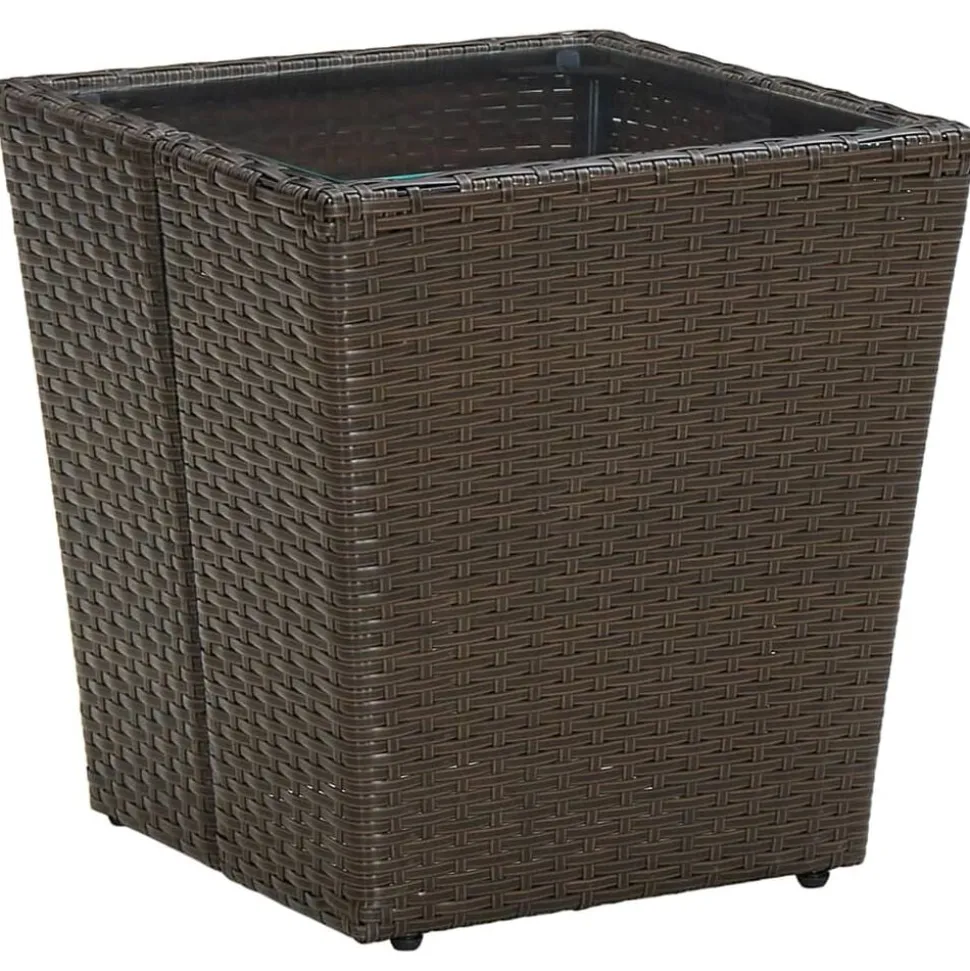 vidaXL Salontafel 41,5x41,5x44 cm poly rattan en gehard glas bruin