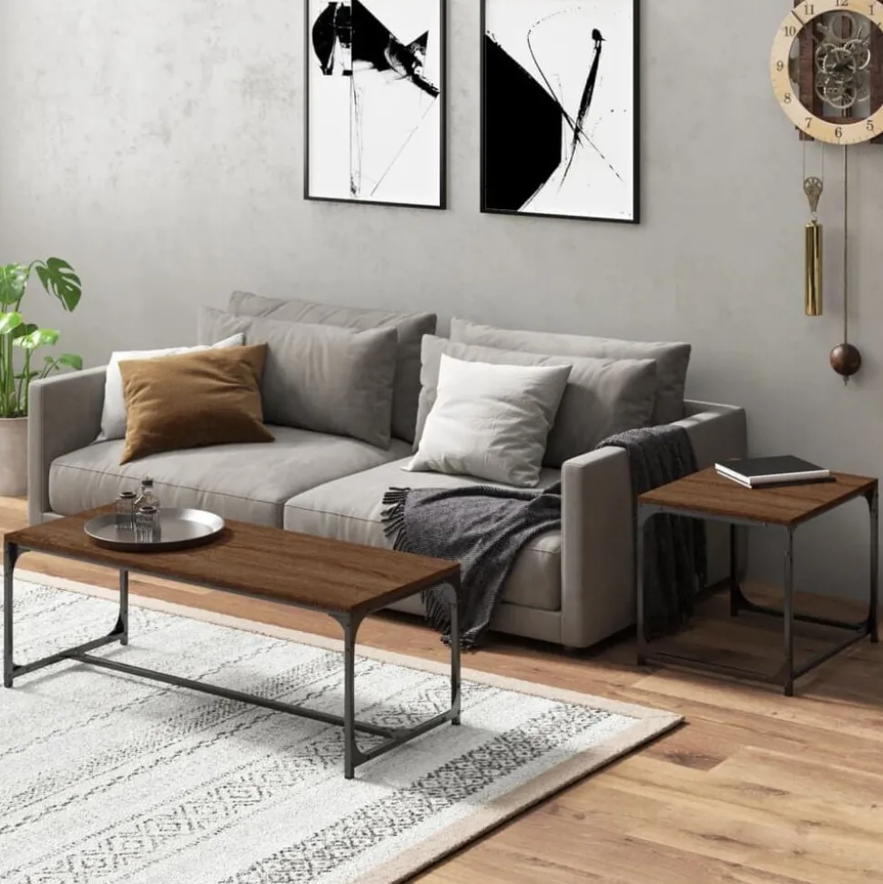 vidaXL Salontafels 2 st bewerkt hout bruin eikenkleur