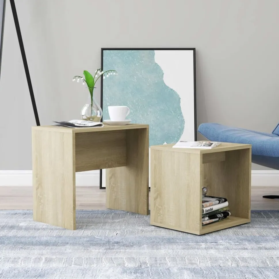 vidaXL Salontafelset 48x30x45 cm bewerkt hout sonoma eikenkleurig