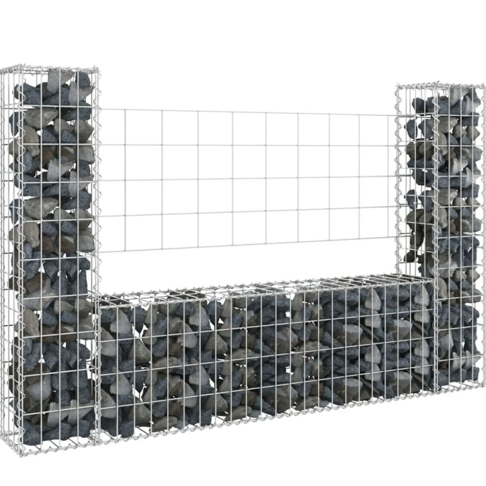 vidaXL Schanskorf U-vormig met 2 palen 140x20x100 cm ijzer