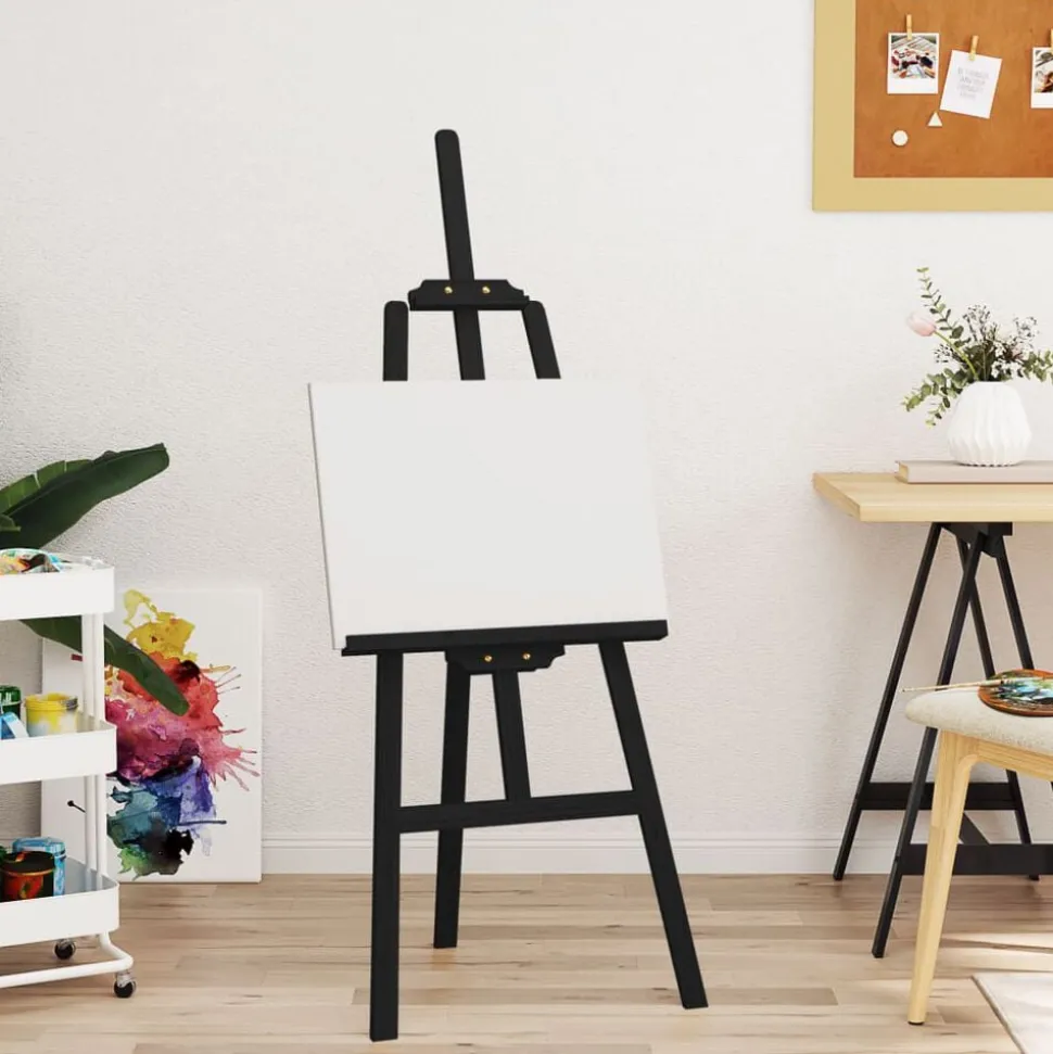 vidaXL Schildersezel 53,5x95x127 cm massief grenenhout zwart