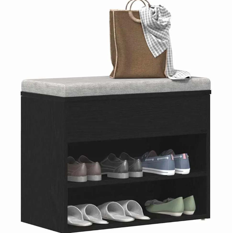 vidaXL Schoenenbank met plank Zwart Eiken 60 x 30 x 45 cm Bewerkt hout