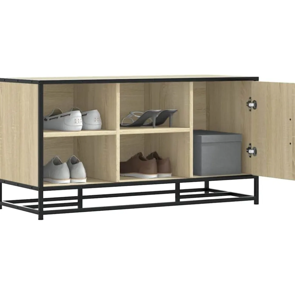 vidaXL Schoenenbank 100x40x53,5 cm bewerkt hout en metaal sonoma eiken