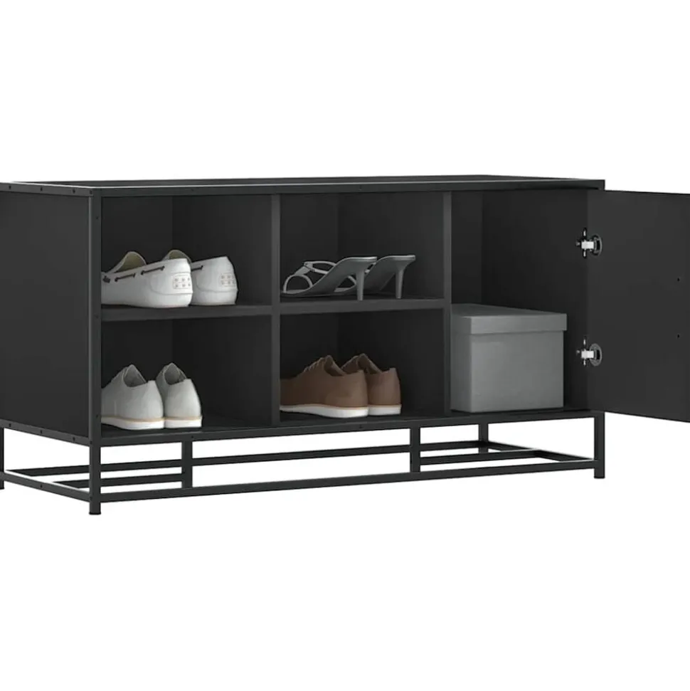 vidaXL Schoenenbank 100x40x53,5 cm bewerkt hout en metaal zwart