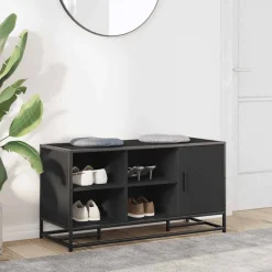 vidaXL Schoenenbank 100x40x53,5 cm bewerkt hout en metaal zwart