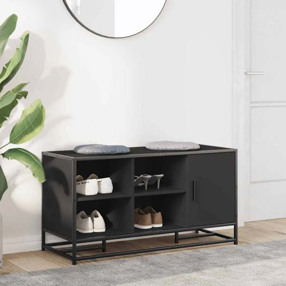 vidaXL Schoenenbank 100x40x53,5 cm bewerkt hout en metaal zwart