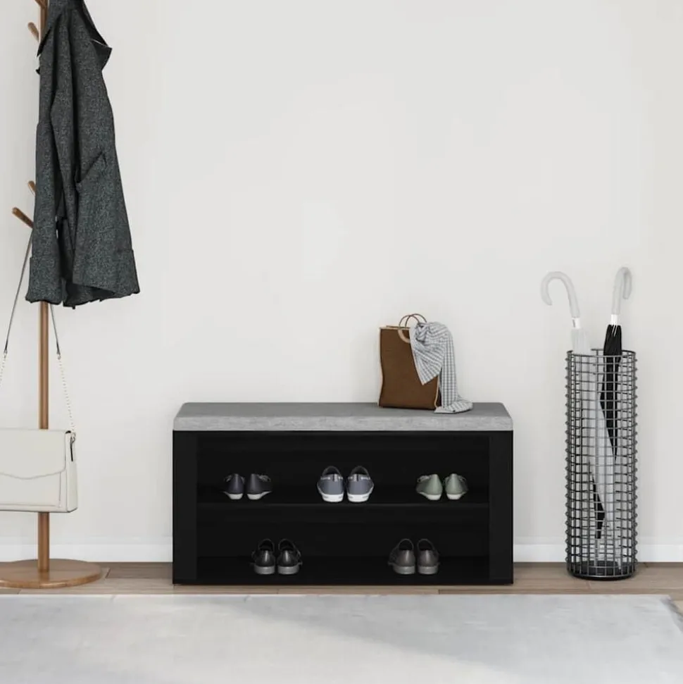 vidaXL Schoenenbank 100x35x45 cm bewerkt hout zwart eikenkleurig