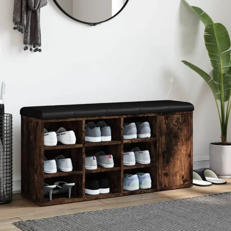 vidaXL Schoenenbank 102x32x50 cm bewerkt hout gerookt eikenkleurig