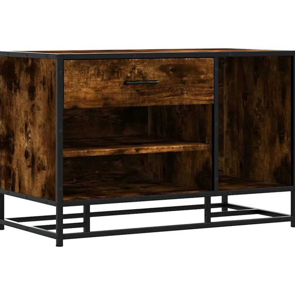 vidaXL Schoenenbank 80x40x53,5 cm bewerkt hout en metaal gerookt eiken