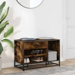 vidaXL Schoenenbank 80x40x53,5 cm bewerkt hout en metaal gerookt eiken