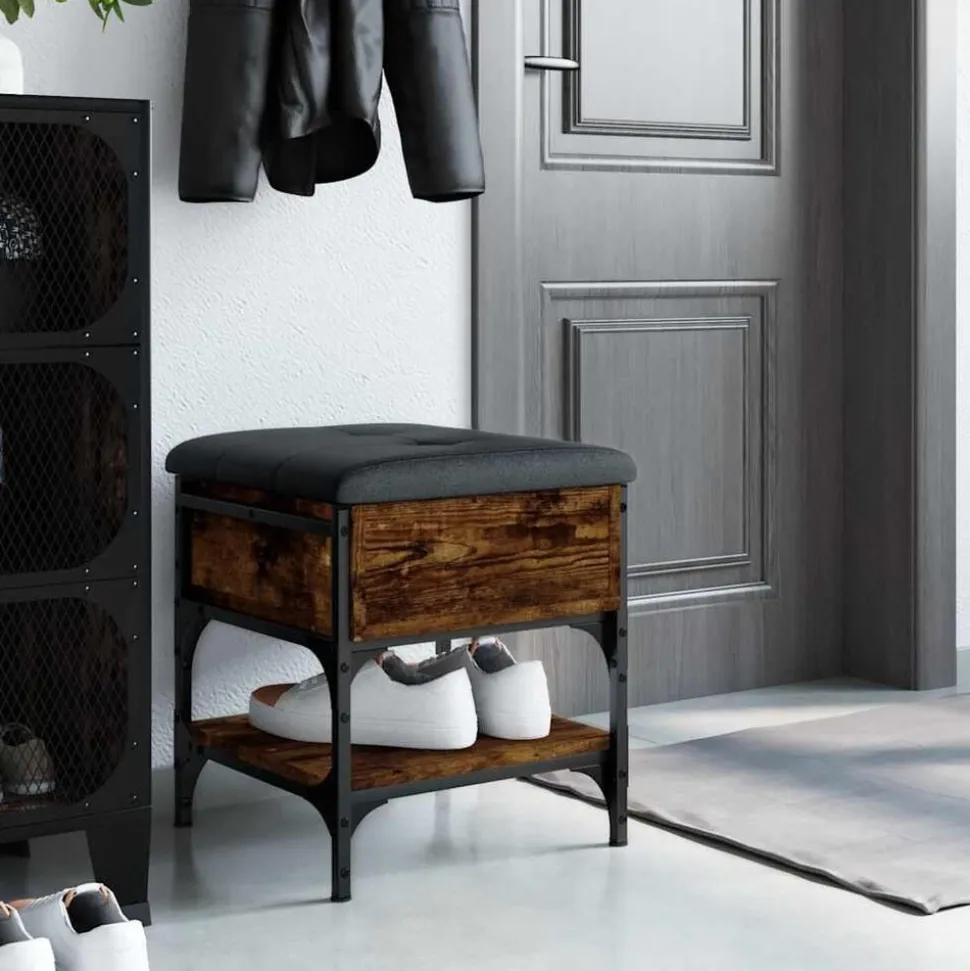 vidaXL Schoenenbank 42x42x45 cm bewerkt hout gerookt eikenkleurig